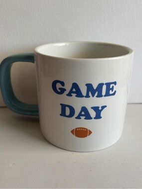 Mug/Football ball 🏈 Game Day Ceramic Coffee Mug - White with Blue Handle